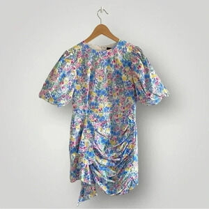 En Saison Ruched Floral Mini Day Summer Dress Puff Sleeves Small Rhode inspired